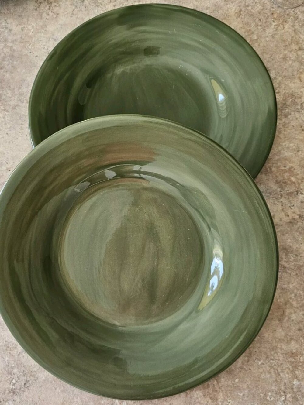 Pottery Barn Sausalito Moss Green Dinner Plates 12" color stoneware set-2 flaw* - Picture 3 of 10